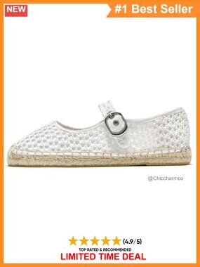Mesh Mary Jane Espadrille Flats Woven Outsole Breathable Ballet Shoes